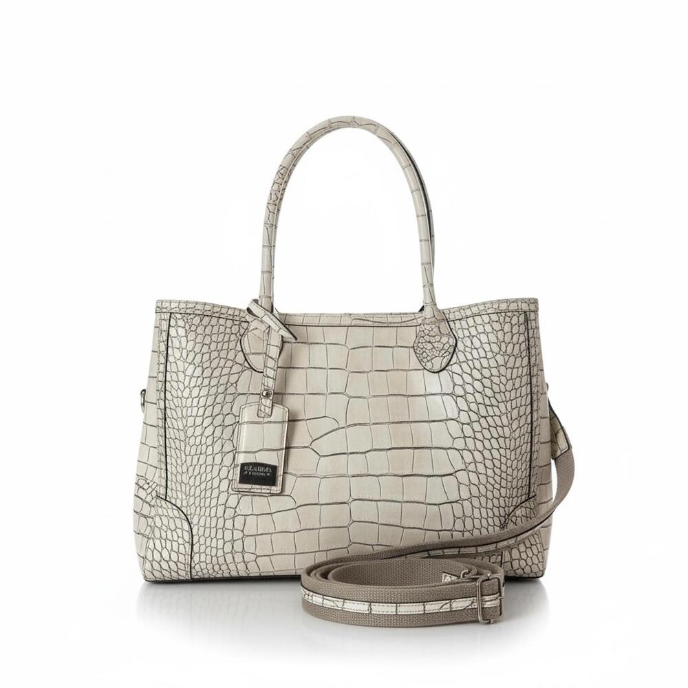 Claudia Firenze Italian Croc-Embossed Leather Tote — Quiet Luxury Classic Ivory